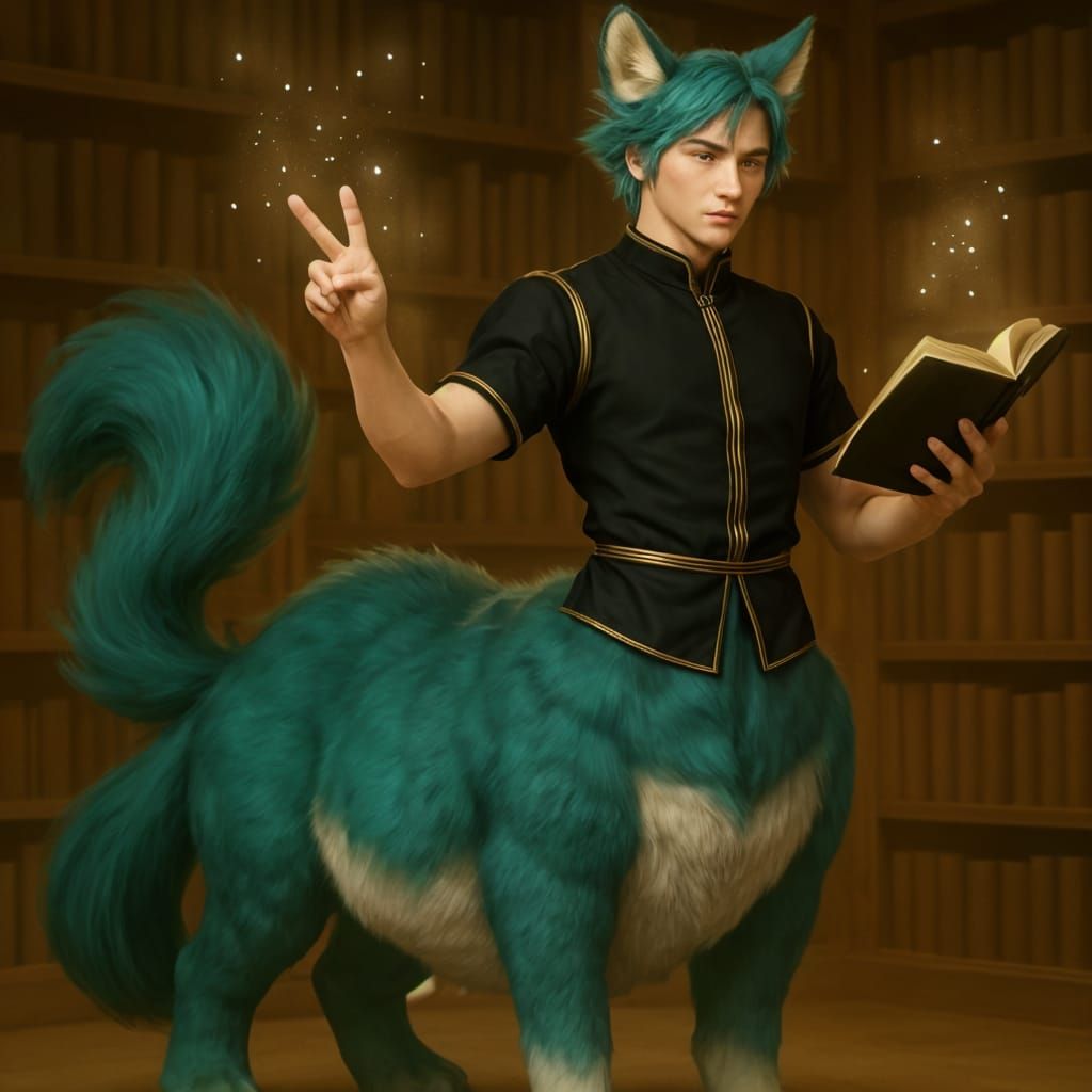 Aqua Wolf Centaur with Golden Tunic
