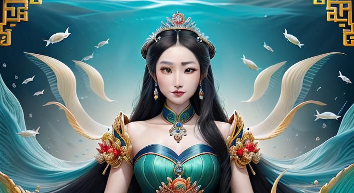 Queen Mu Yanling: Hyperrealistic Mermaid Empress Portrait