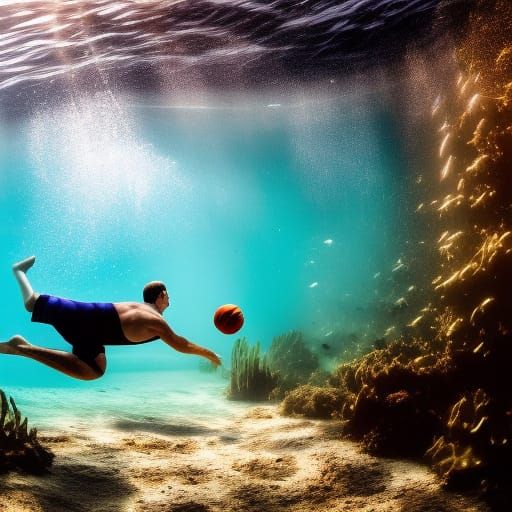 Underwater Beach Volleyball Scene in Vibrant Colors