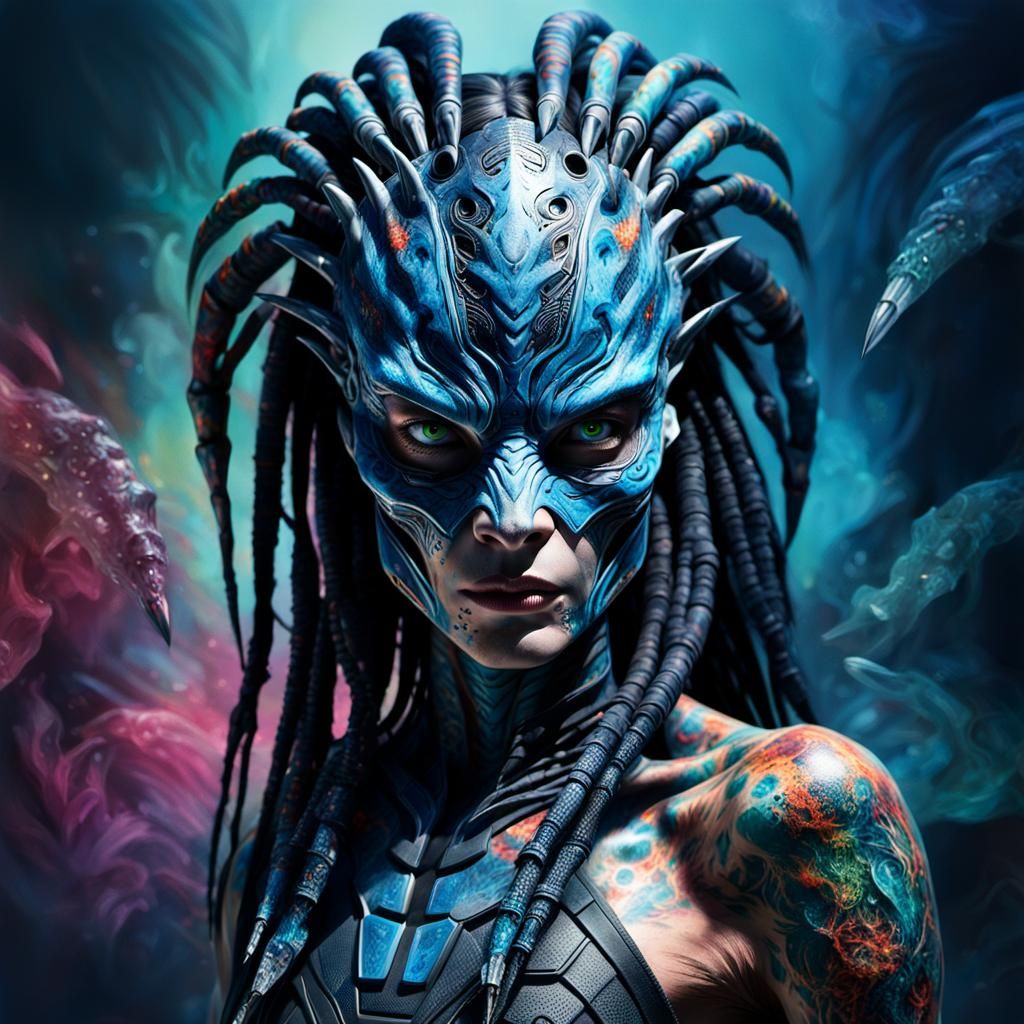 Female Alien Predator Portrait in Dark Fantasy Style
