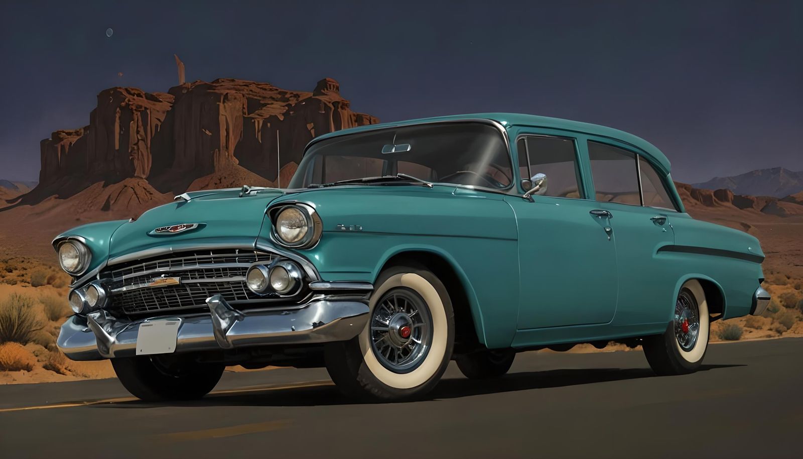 Blue 1960 Chevrolet in Detailed Matte Painting