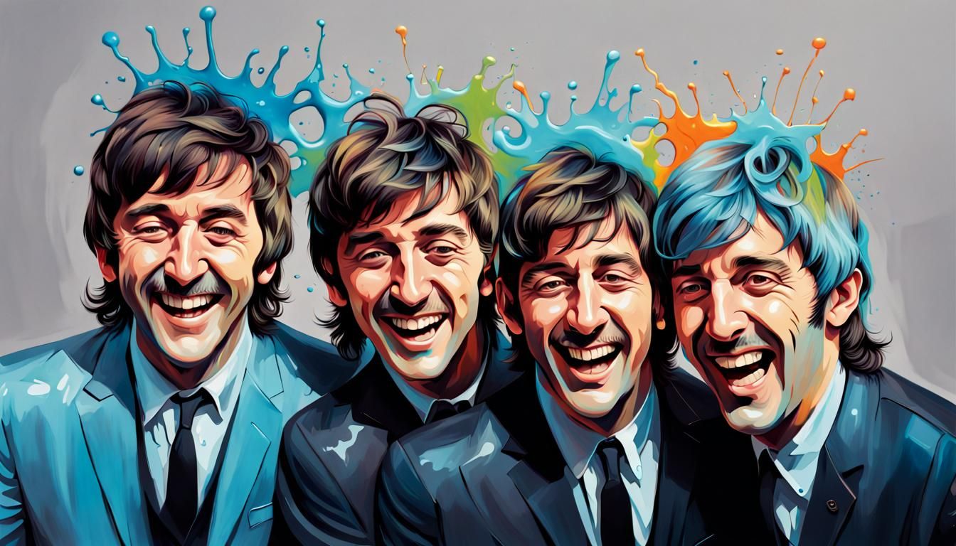 portraits of the Beatles laughing out loud