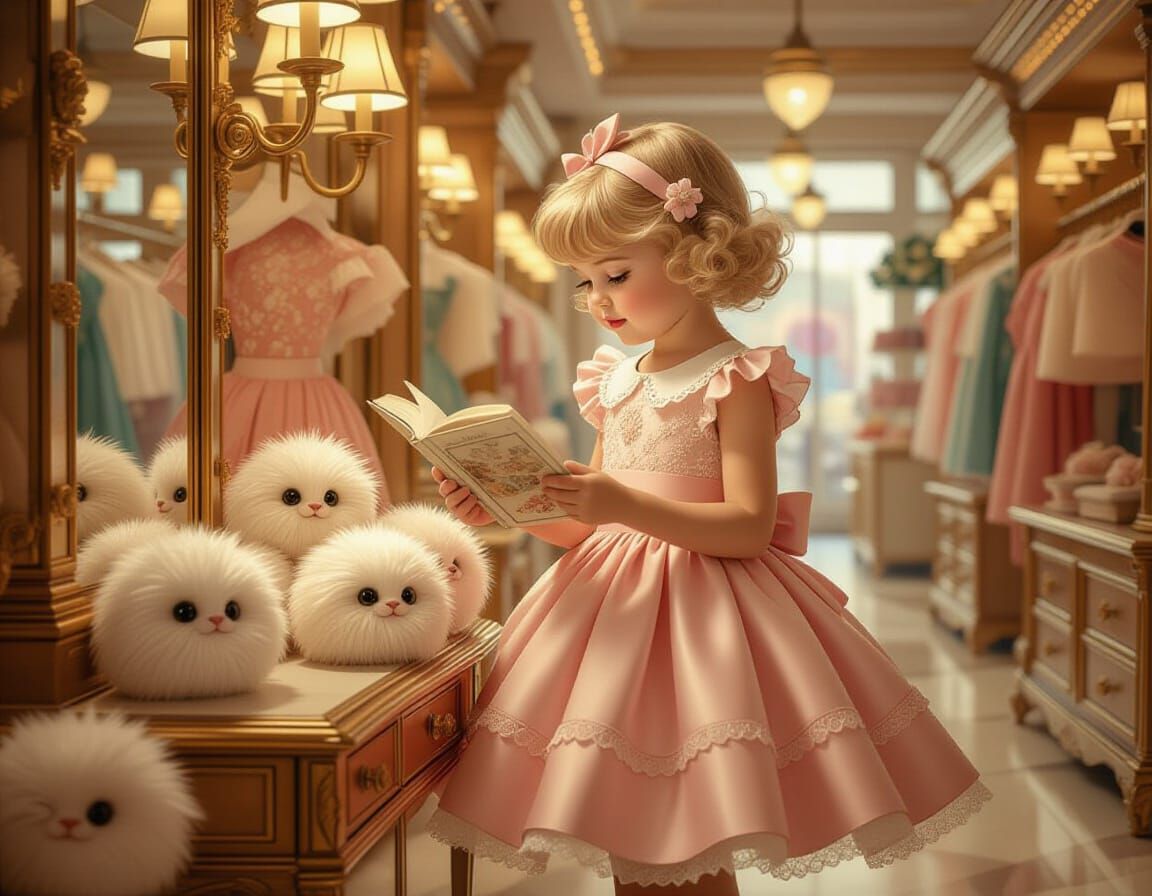 Girl and Tribbles in Boutique, Nostalgic Americana Style