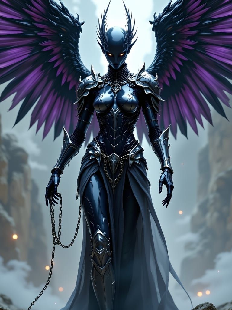 Winged Woman in Armor with Eagle Wings