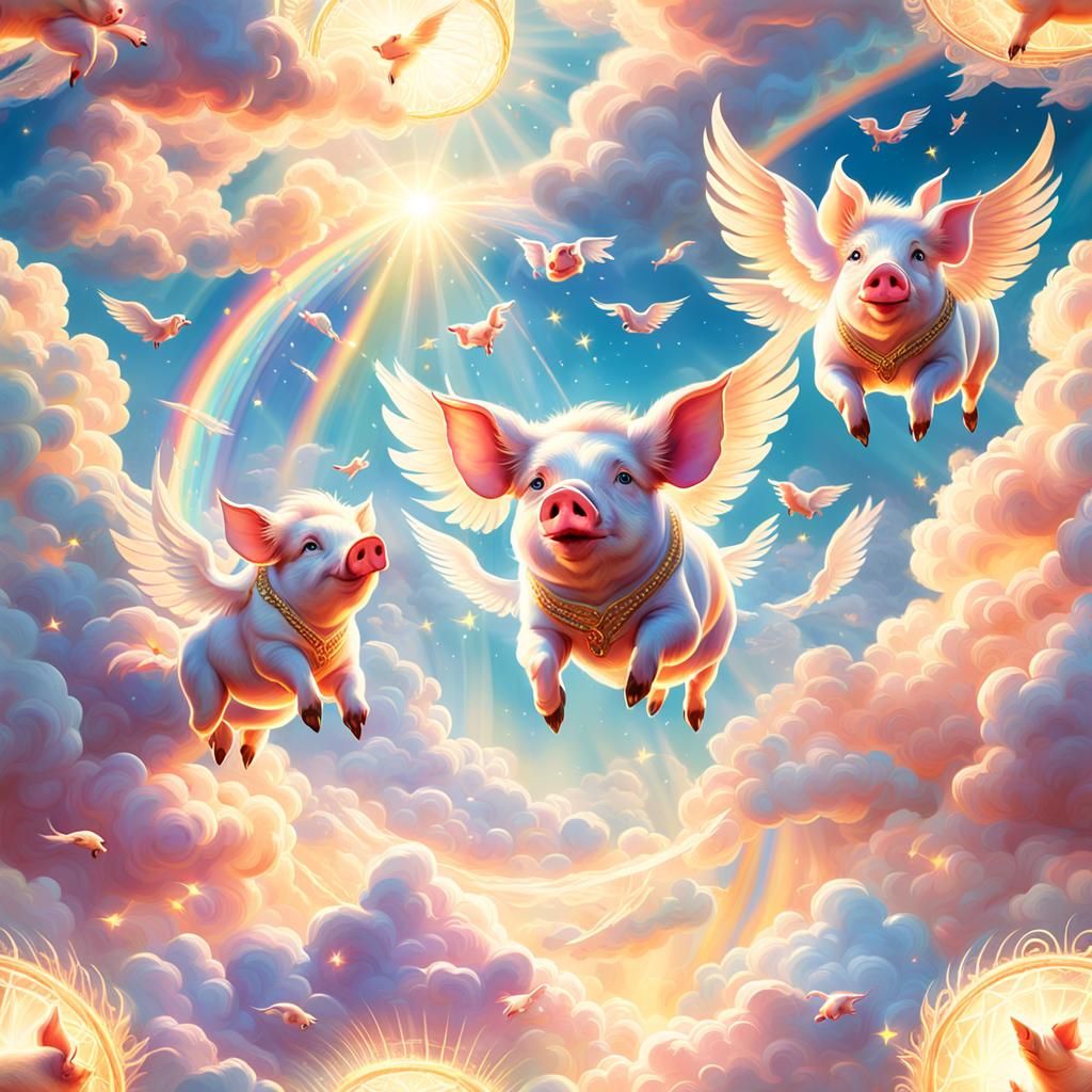 Flying Pigs Soar in Dreamy Digital Art