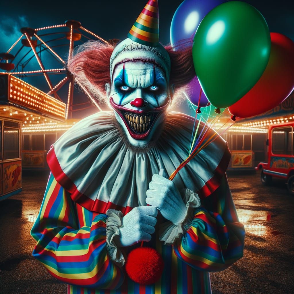 Eerie Clown in a Desolate Funfair