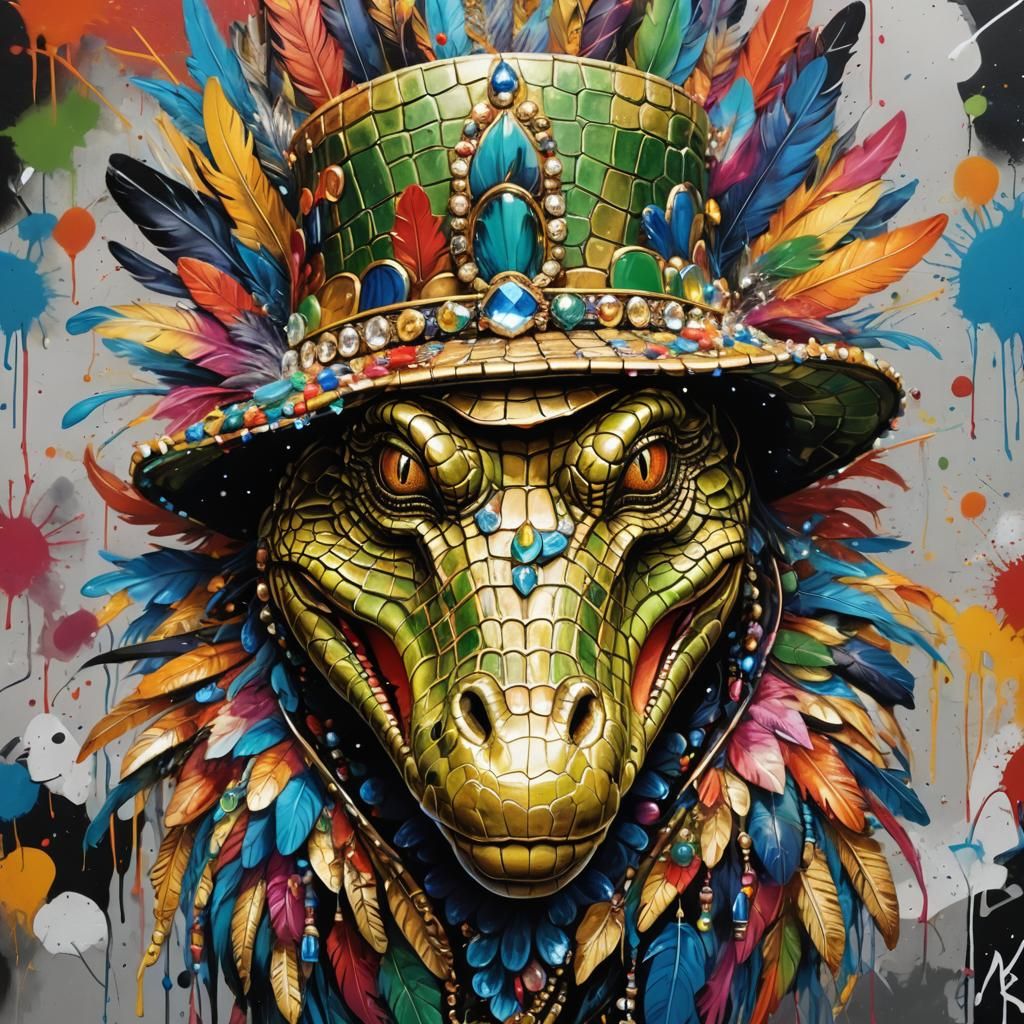 Extravagant Alligator Hat in Graffiti Art Style