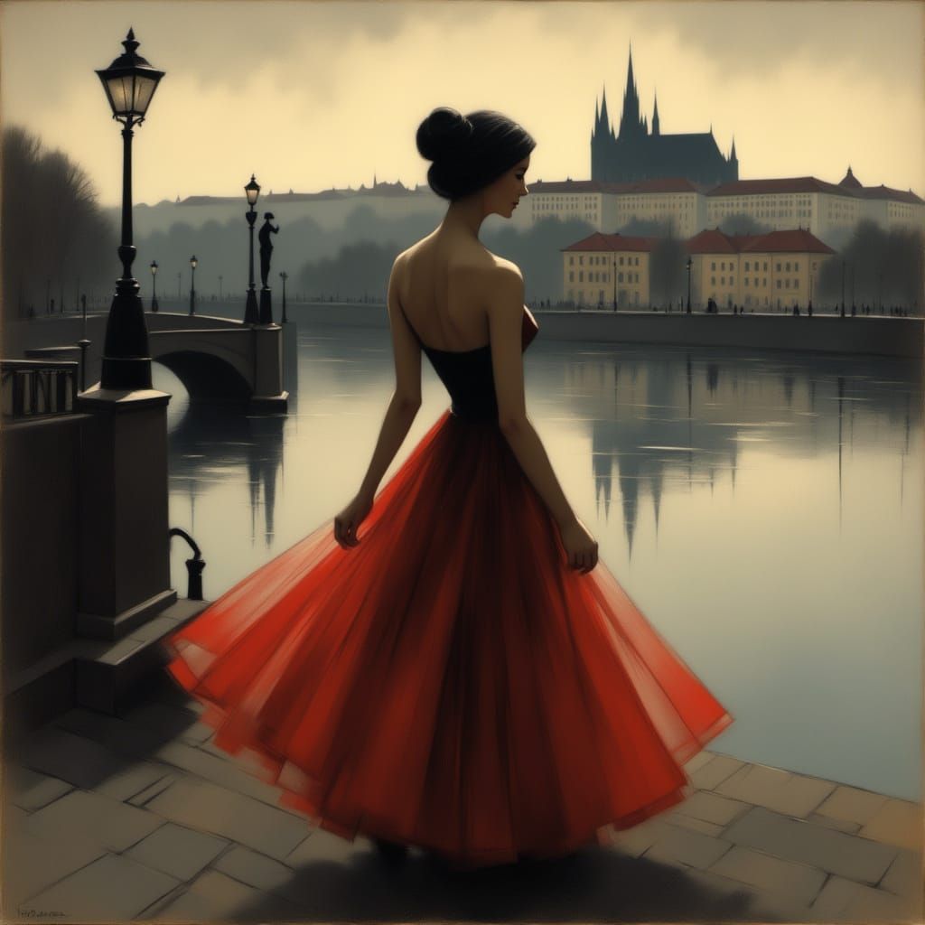 Lady in Evening Dress at Prague Castle