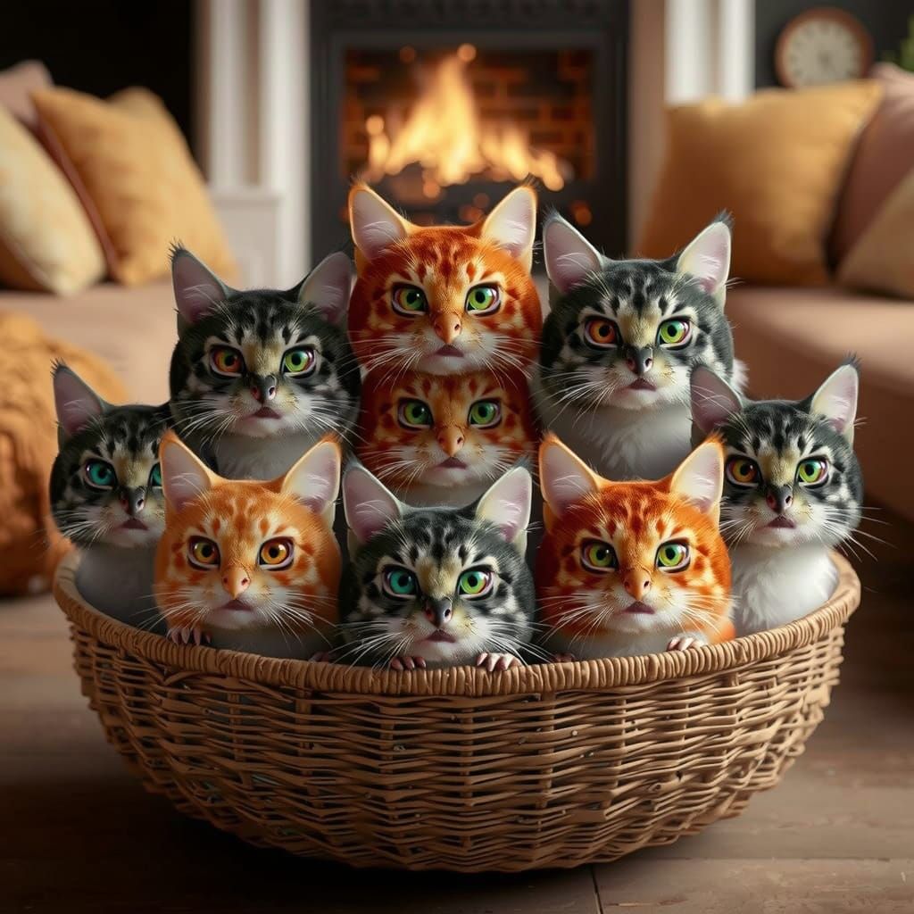 Basket of Expressive Chicks in Beatrix Potter Style