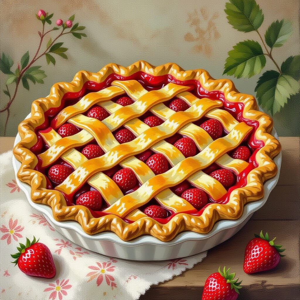 Strawberry Rhubarb Pie in Beatrix Potter Style