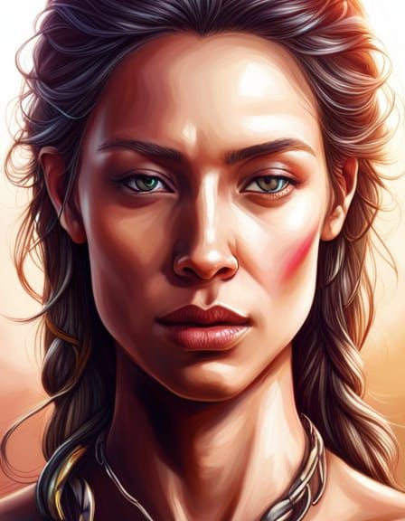Hyperrealistic Warrior Girl Portrait in Color Depth