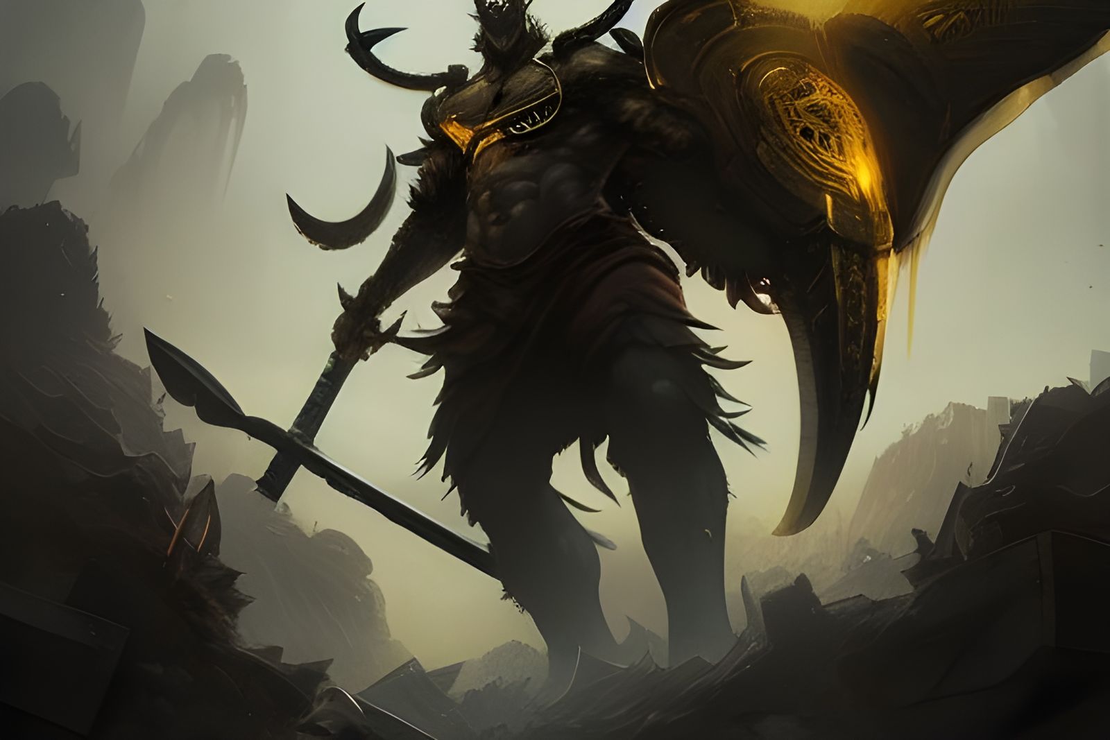 Minotaur God of War with Axe in Digital Art