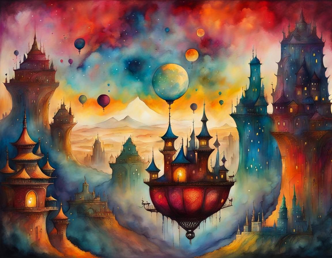 Monsters' Flying Carpet Ride in Anime Style