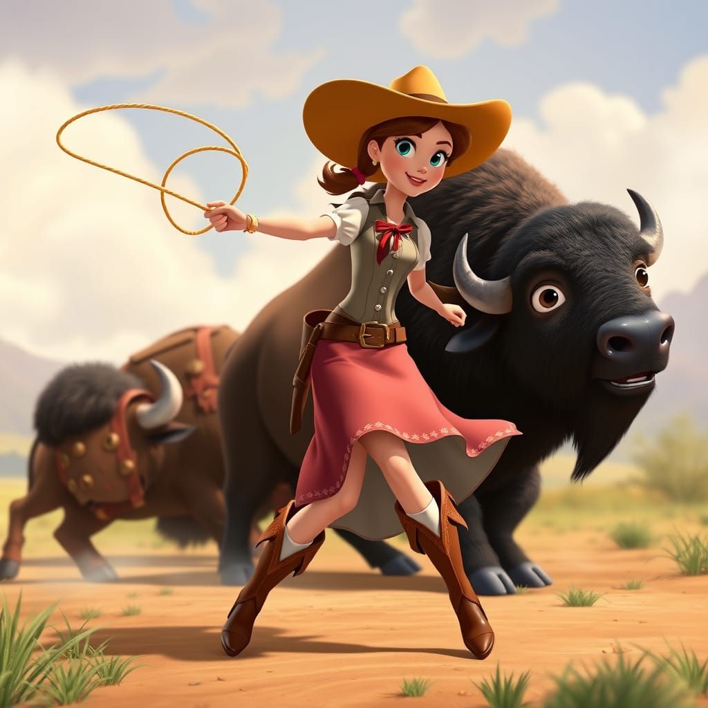 Giselle the Cowgirl's Lasso Mishap: Disney-Pixar Whimsy