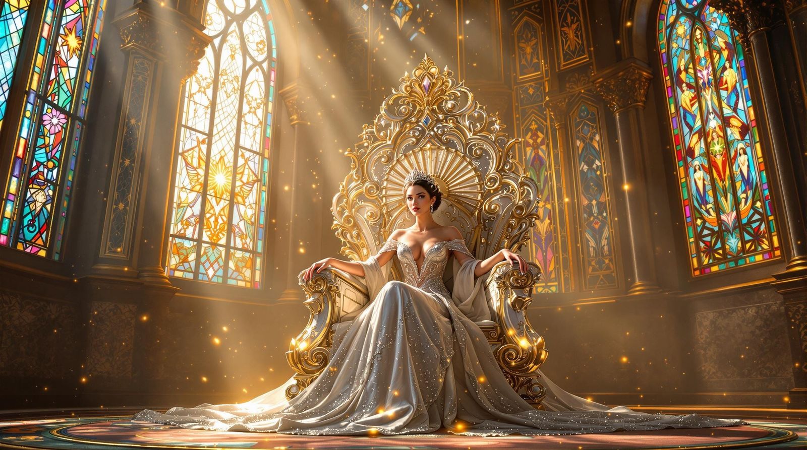 Shimmering Princess of Light Sits Regally on Crystal Throne