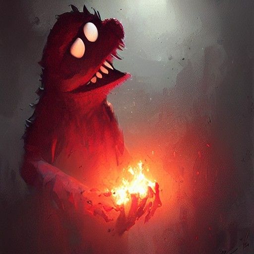 Sinister Elmo Artwork in Rutkowski Style