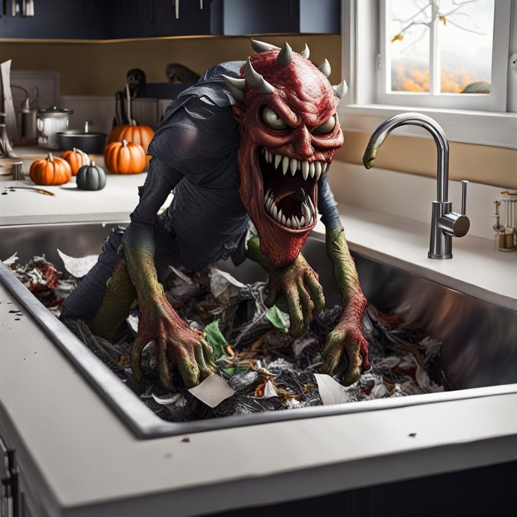 A Trash Compactor in the kitchen sink has gone mad!