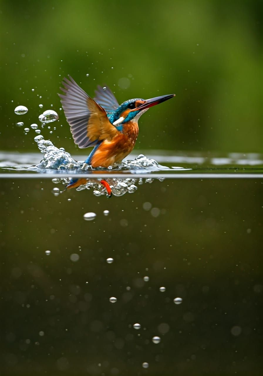 Kingfisher Dive: Bubbles Mark the Plunge