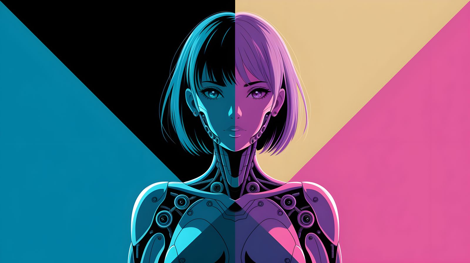 Anime Cyberpunk Woman in Triadic Color Contrast