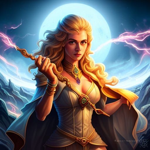 Sorceress Creates Energy Barrier, Dark Fantasy Concept Art