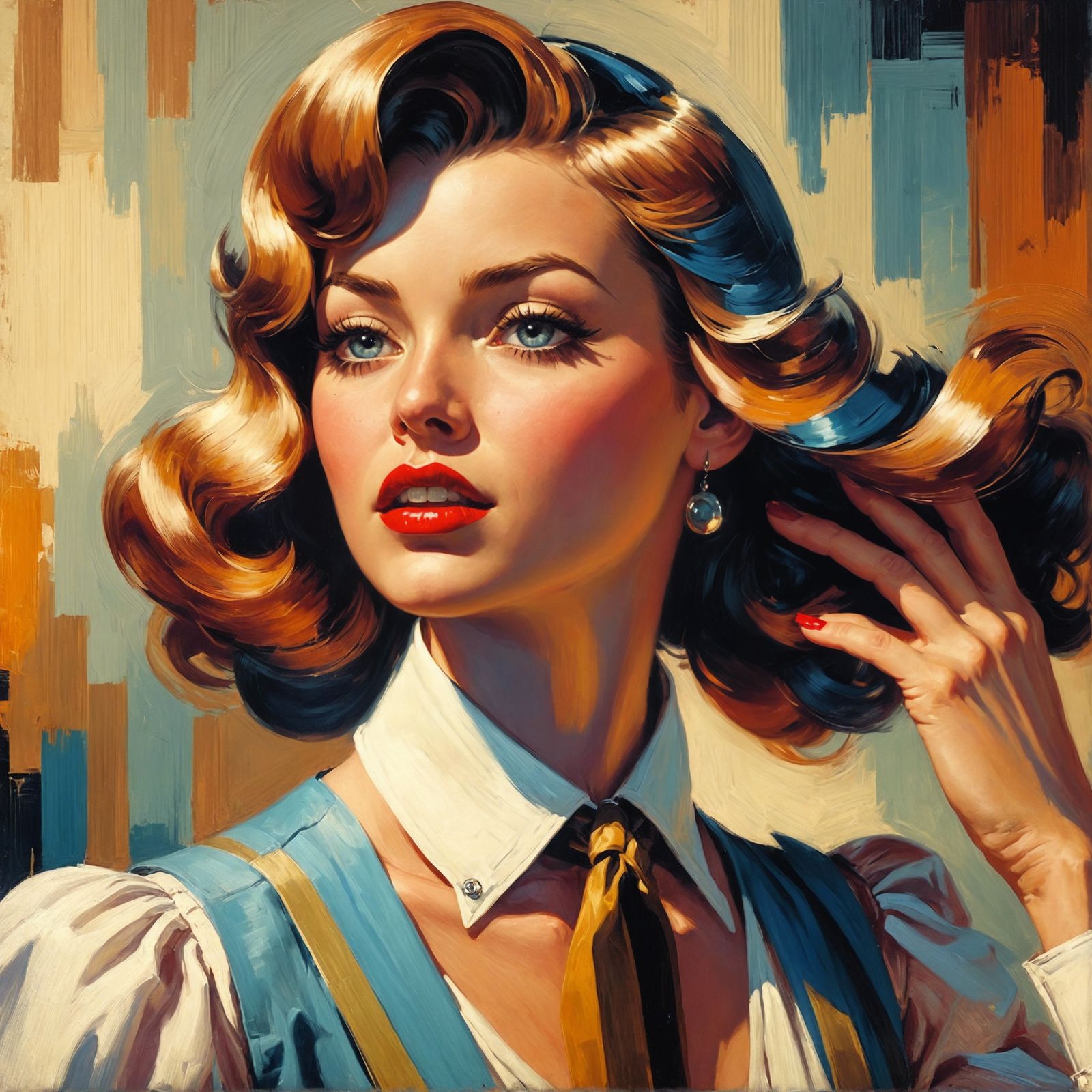 Expressive Woman in Vintage Commercial Art Style