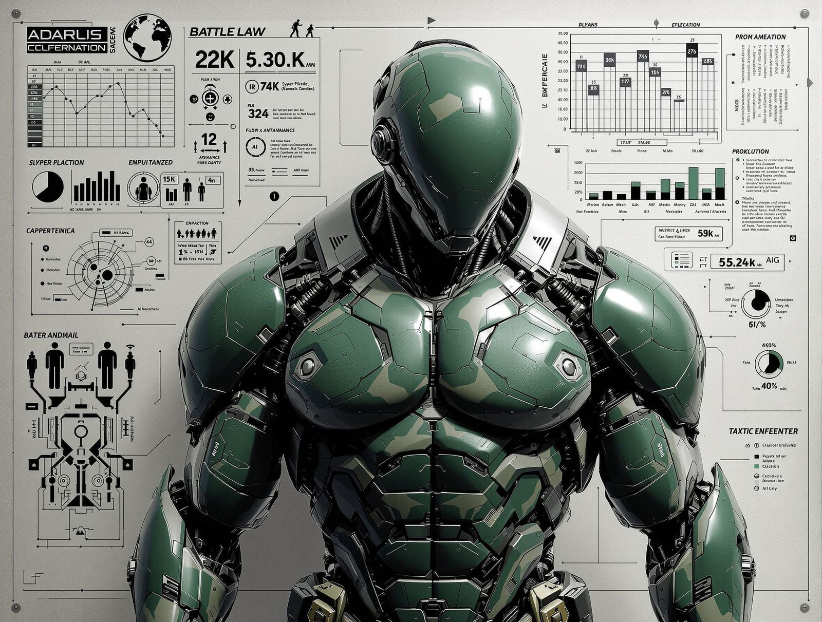 Futuristic Battle Android Technical Illustrations in Industr...