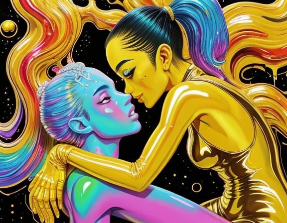 Iridescent Gecko Kisses Moon Man: Graffiti Art