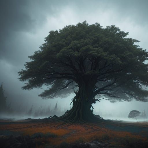 Epic Fantasy Tree in Vibrant Street Art Style