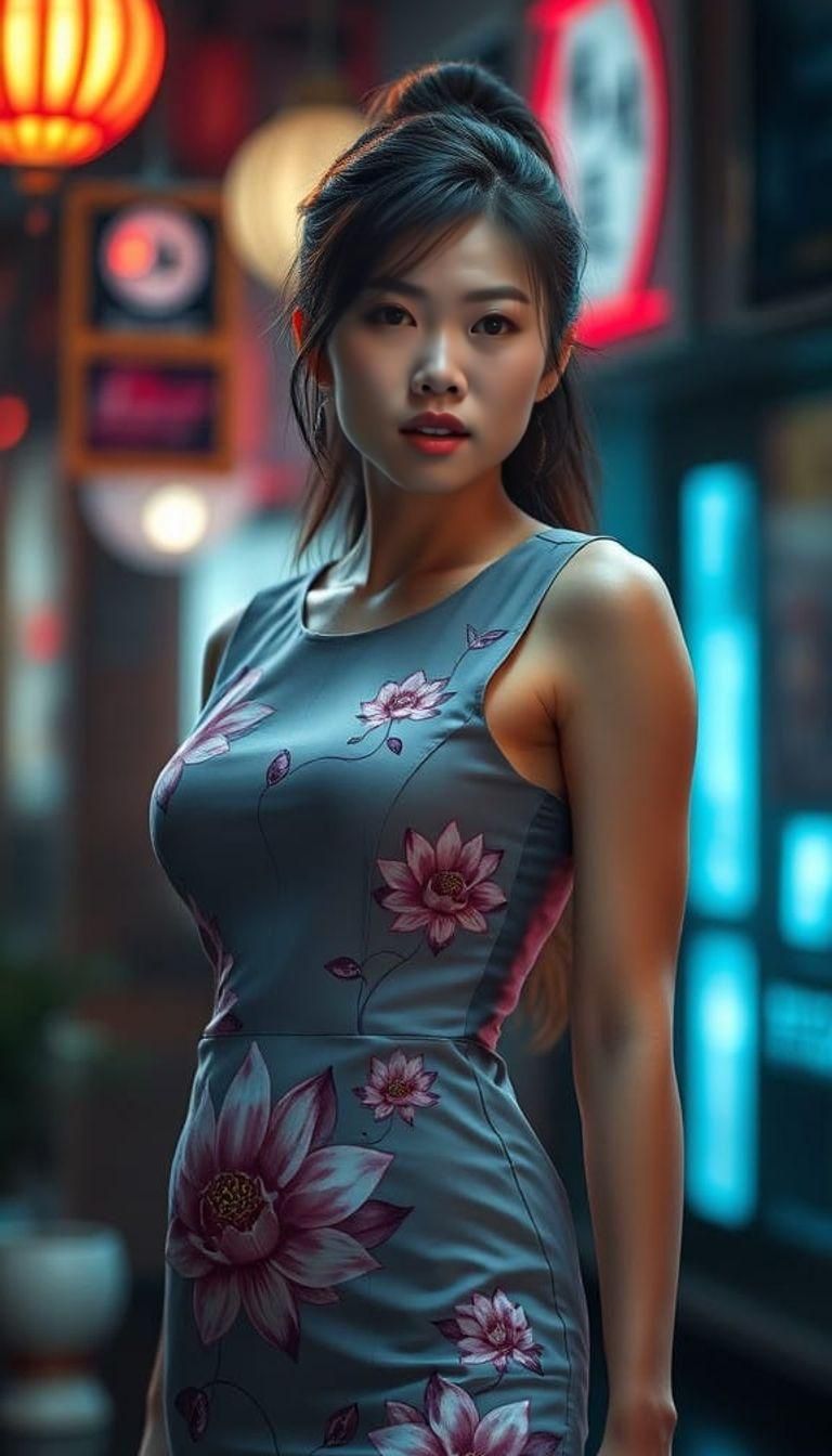 Cyberpunk-Inspired Vietnamese Goddess with Muscular Physique...