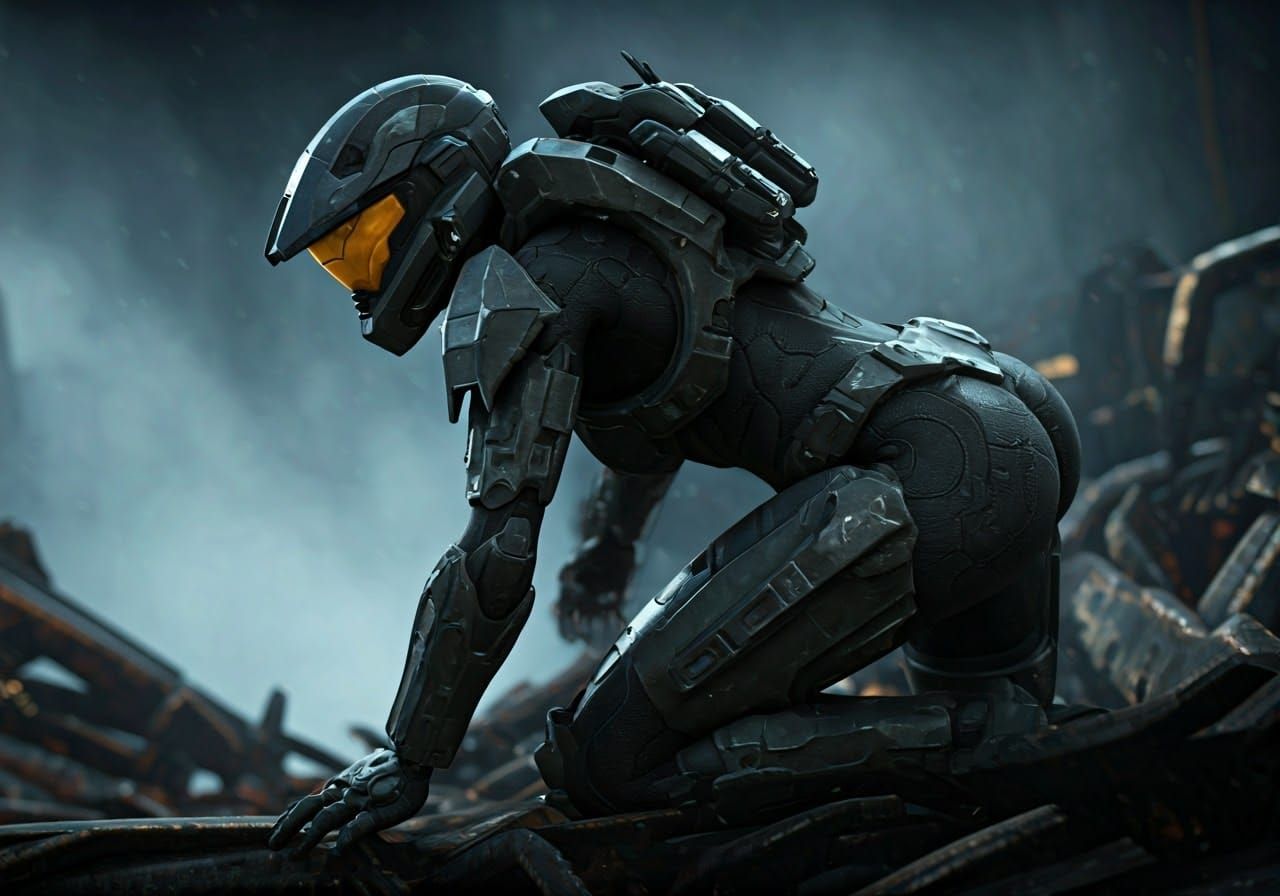 Female Halo ODST Crawling Through Wreckage