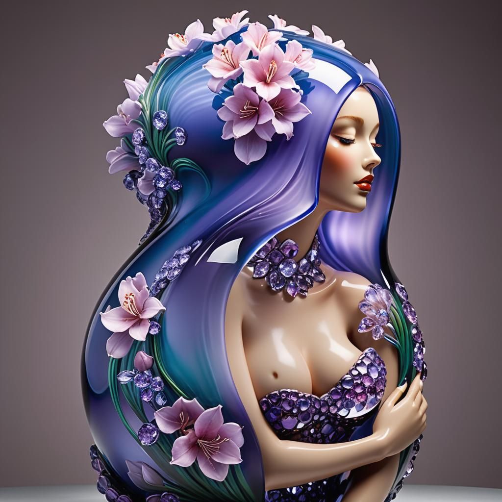Figurine Emerging from Lavender Cubic Zirconia Vase