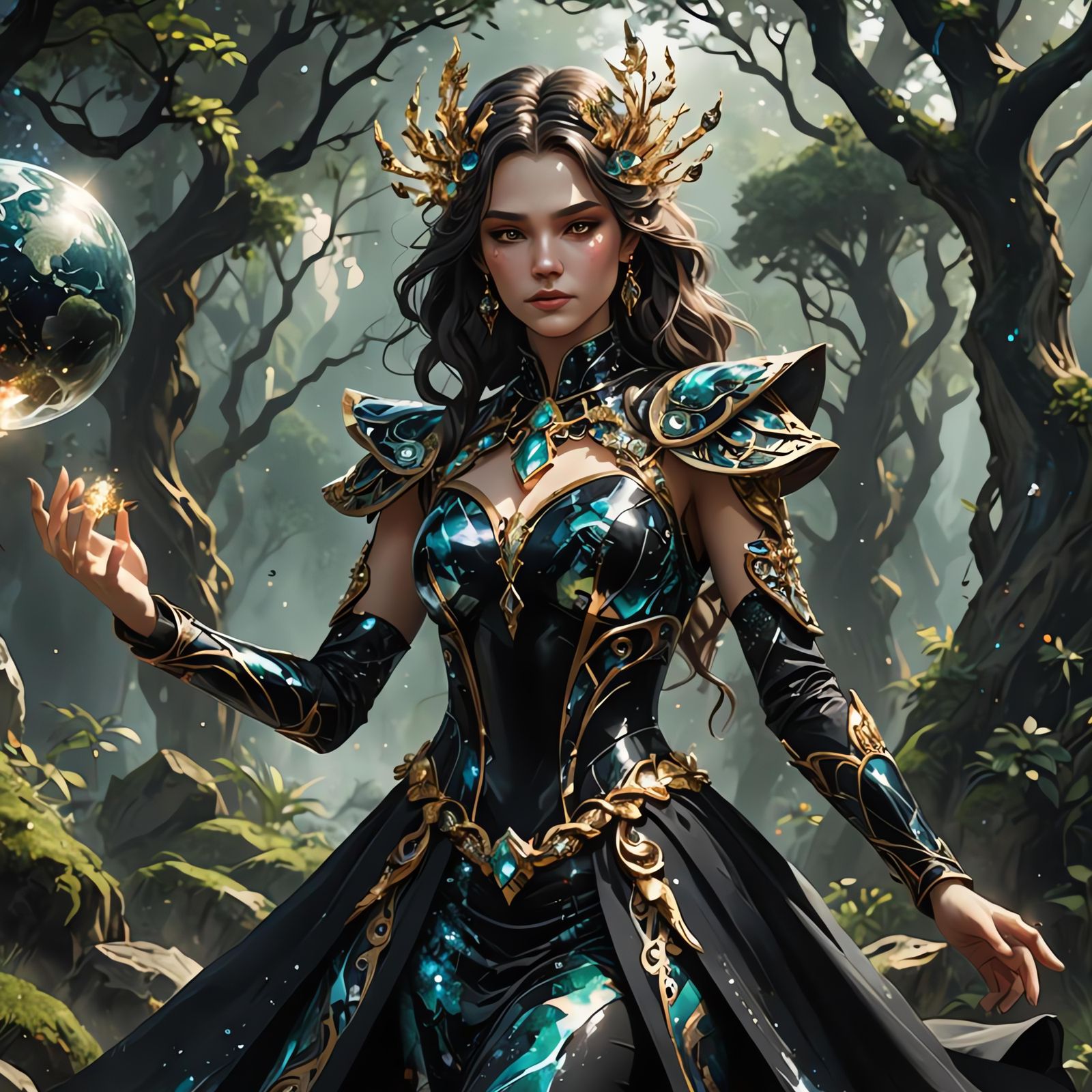 Female Earth Elemental in Onyx and Marble Dress