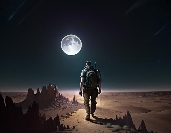 Skinwalker Stalks Hiker Under Moonlit Desert Sky