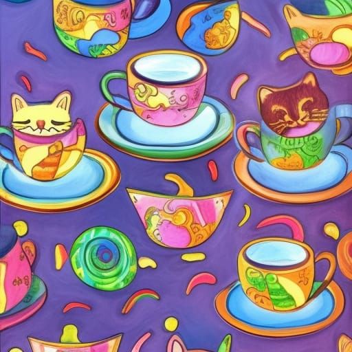 Kittens Curled in Teacups: Gouache Candyland