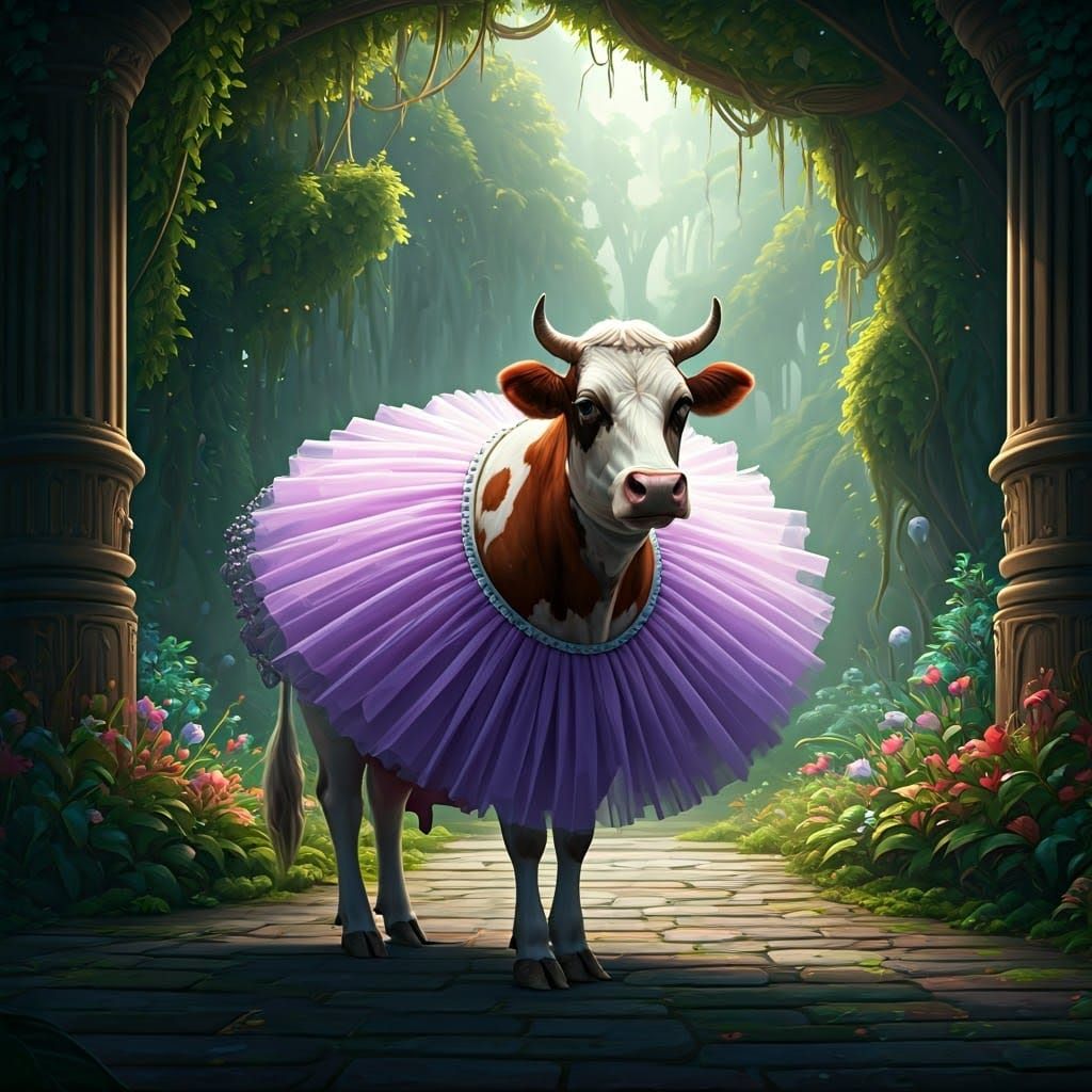 Cow in Tutu: Whimsical Fantasy Concept Art