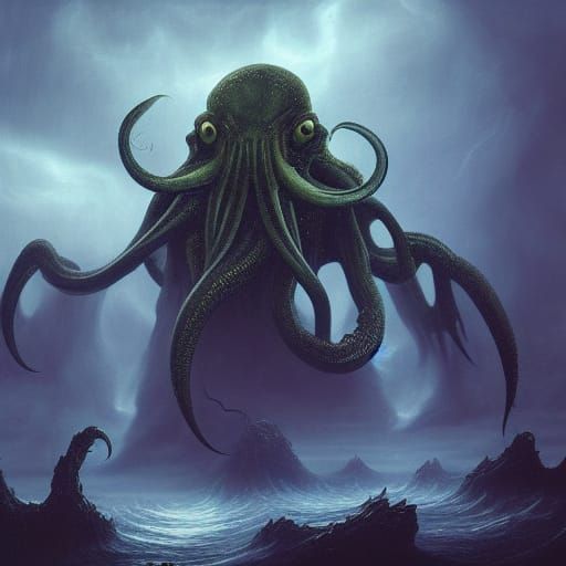 Cthulhu in Dark Twilight Thunderstorm: Galactic Matte Painti...