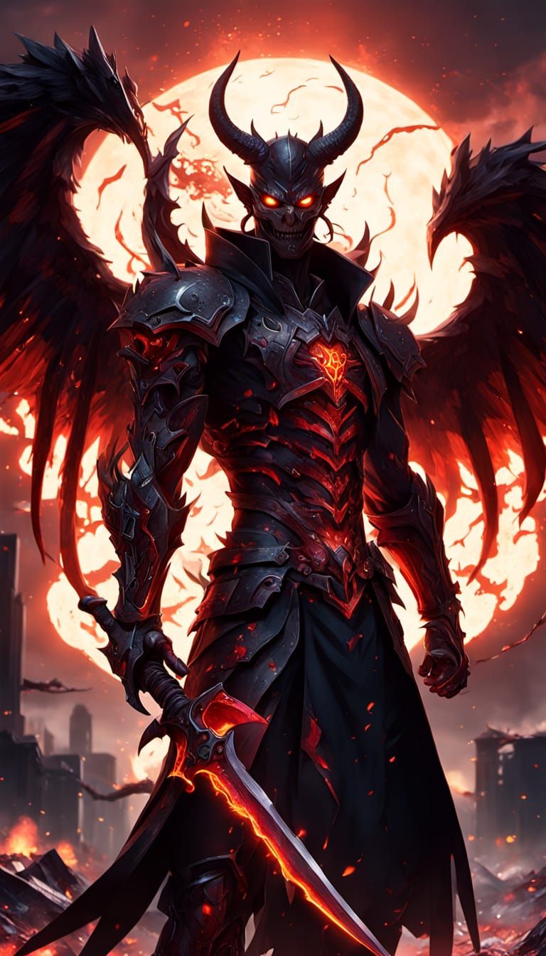 Anime Devil Lord and Demonic Queen in Apocalyptic Scene