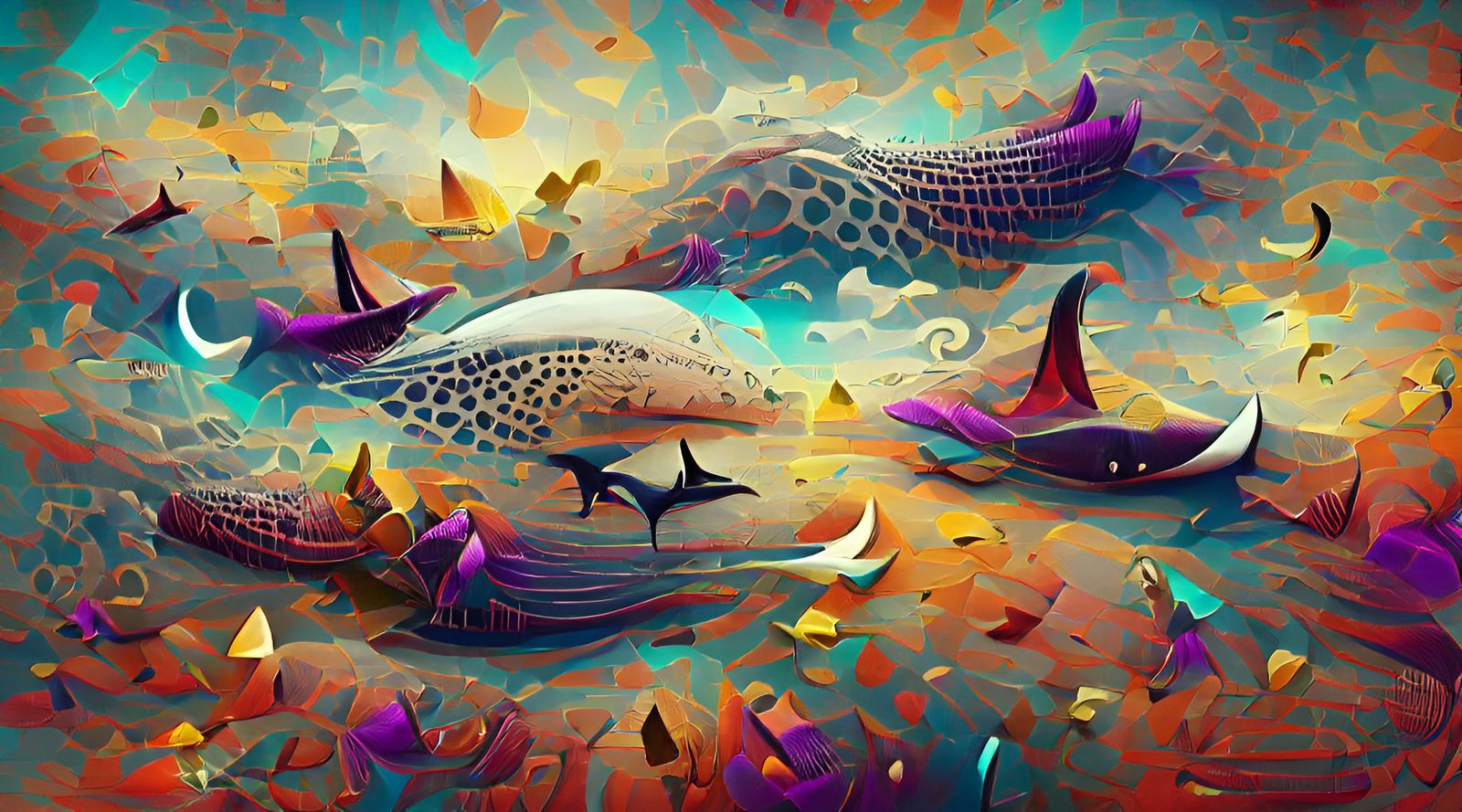 Colorful Whales and Sea Life Photoillustration