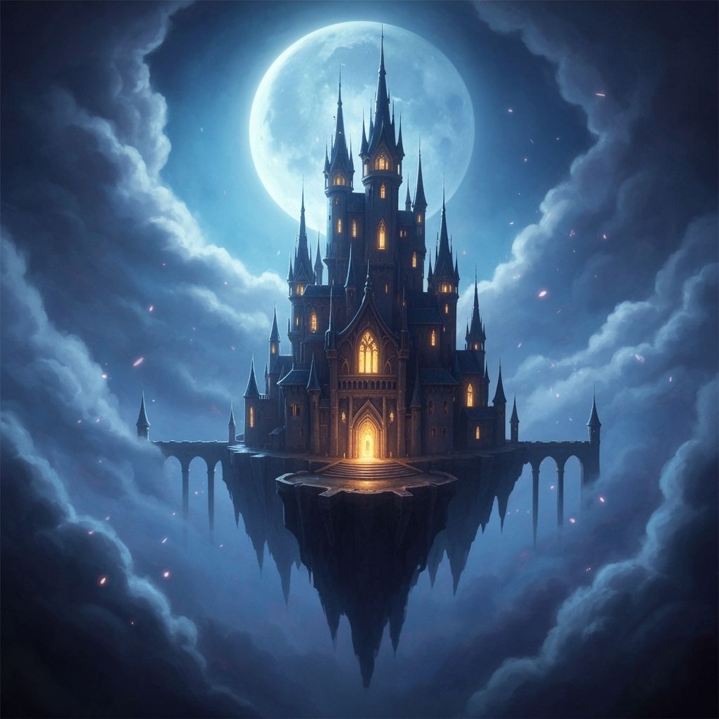 Floating Castle in Ethereal Moonlight Digital Matte Painting
