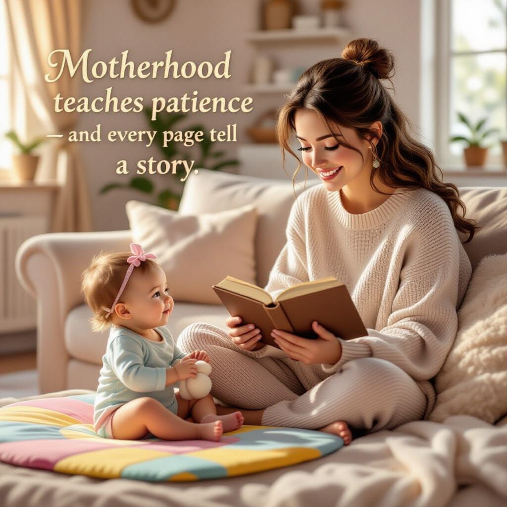 Loving Mother Reading to Baby in Cozy Living Room