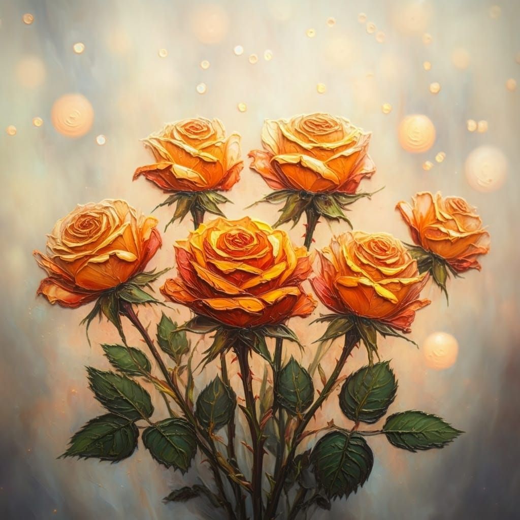 Tiny, Delicate Rose Flowers in Bold Oil Paint