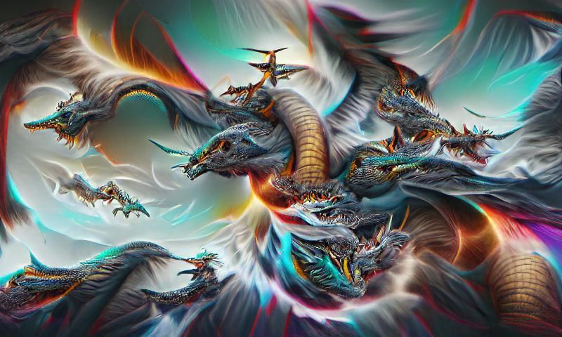 Majestic Five-Headed Dragon Tiamat Digital Illustration