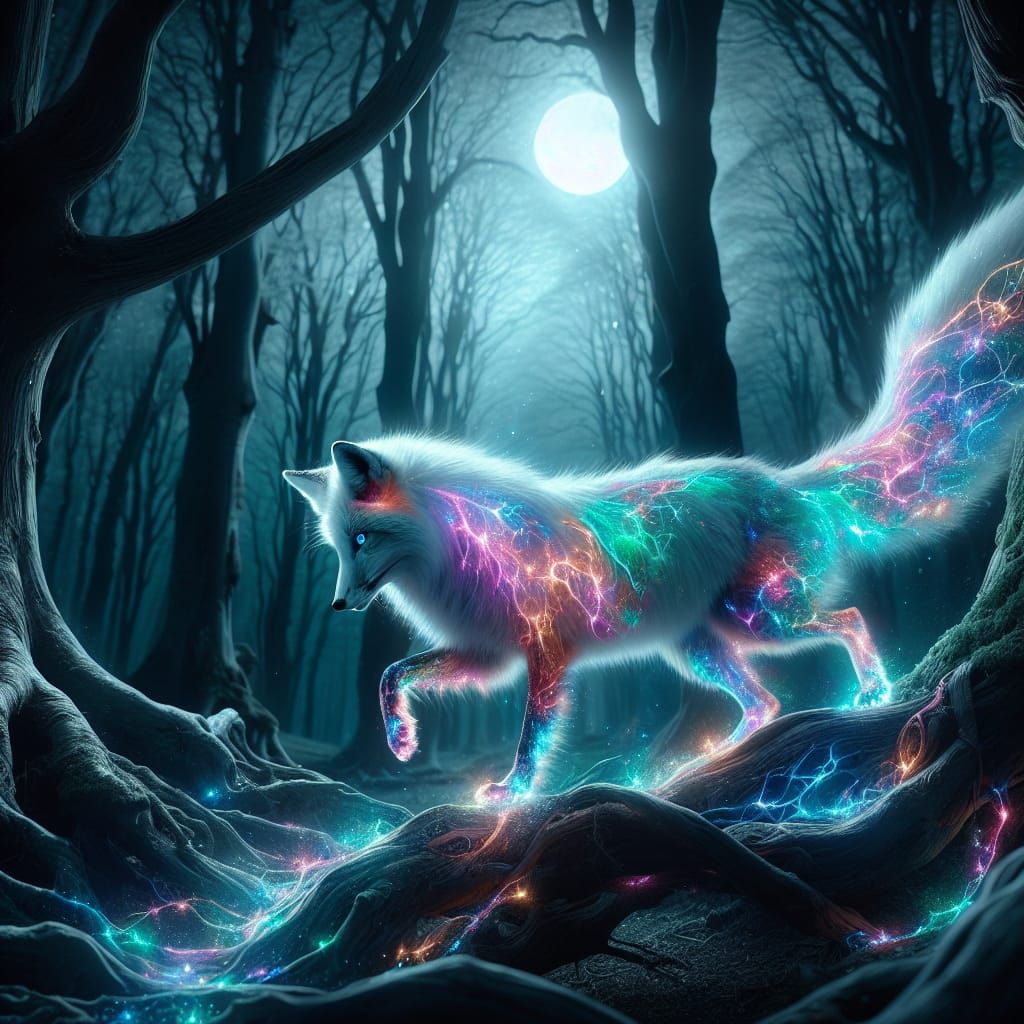 Mystical Rainbow Fox in Enchanted Forest