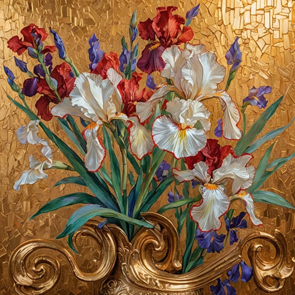Vibrant Fauvist Still Life of Red and White Iris Flowers in ...