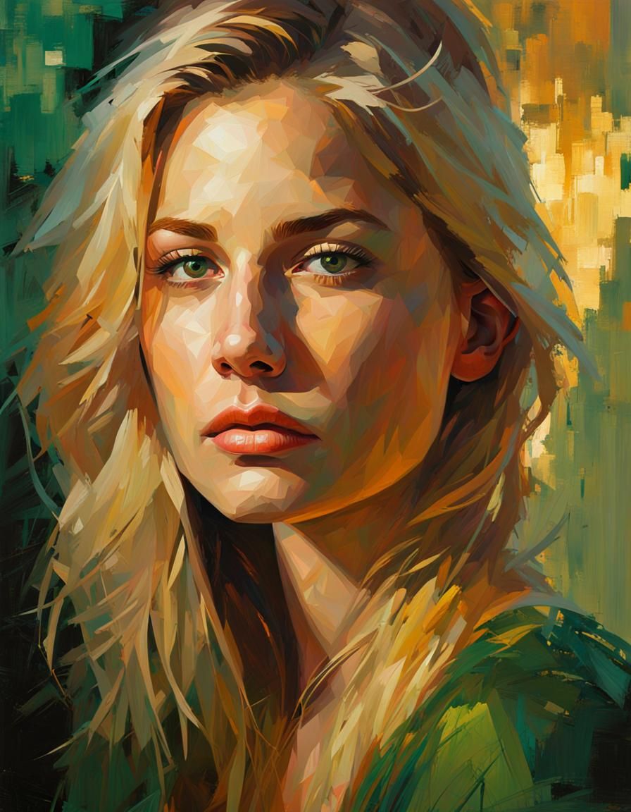 Oil portrait, Young woman in harmony with nature