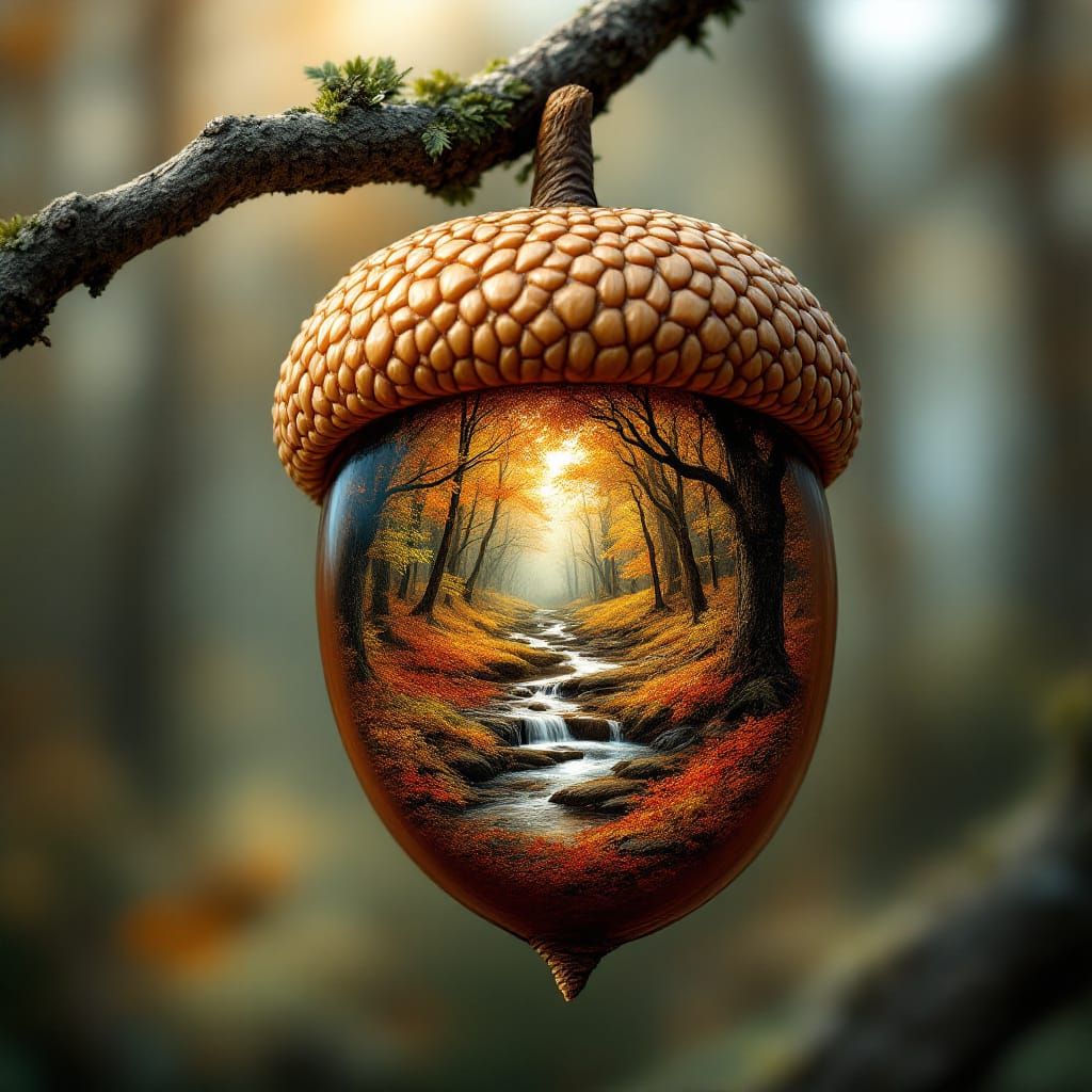 Surreal Acorn World in Autumn Forest Style