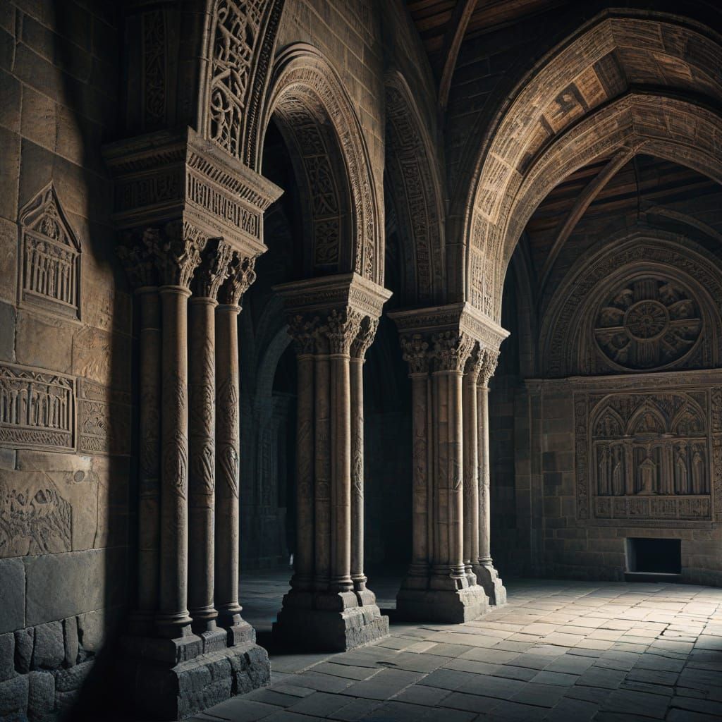 Hyperdetailed Charcoal Drawing of 13th Century Haghartsin Mo...