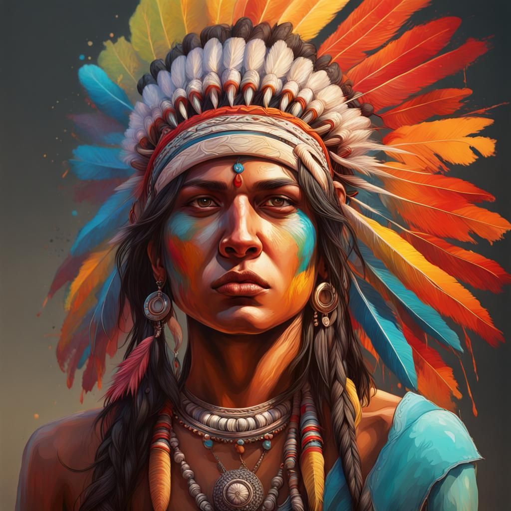 Hyperrealistic Linape Indian Portrait in Splash Art Style