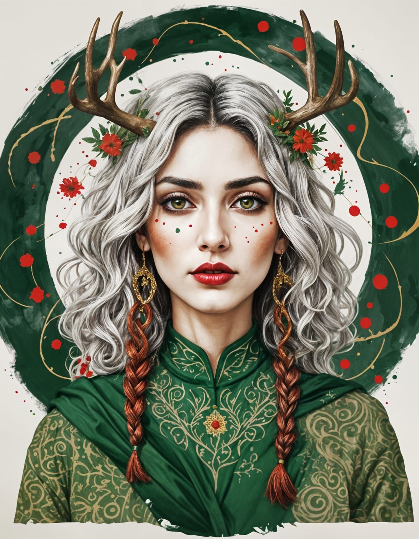 Abstract Arabic Woman with Antlers Portrait