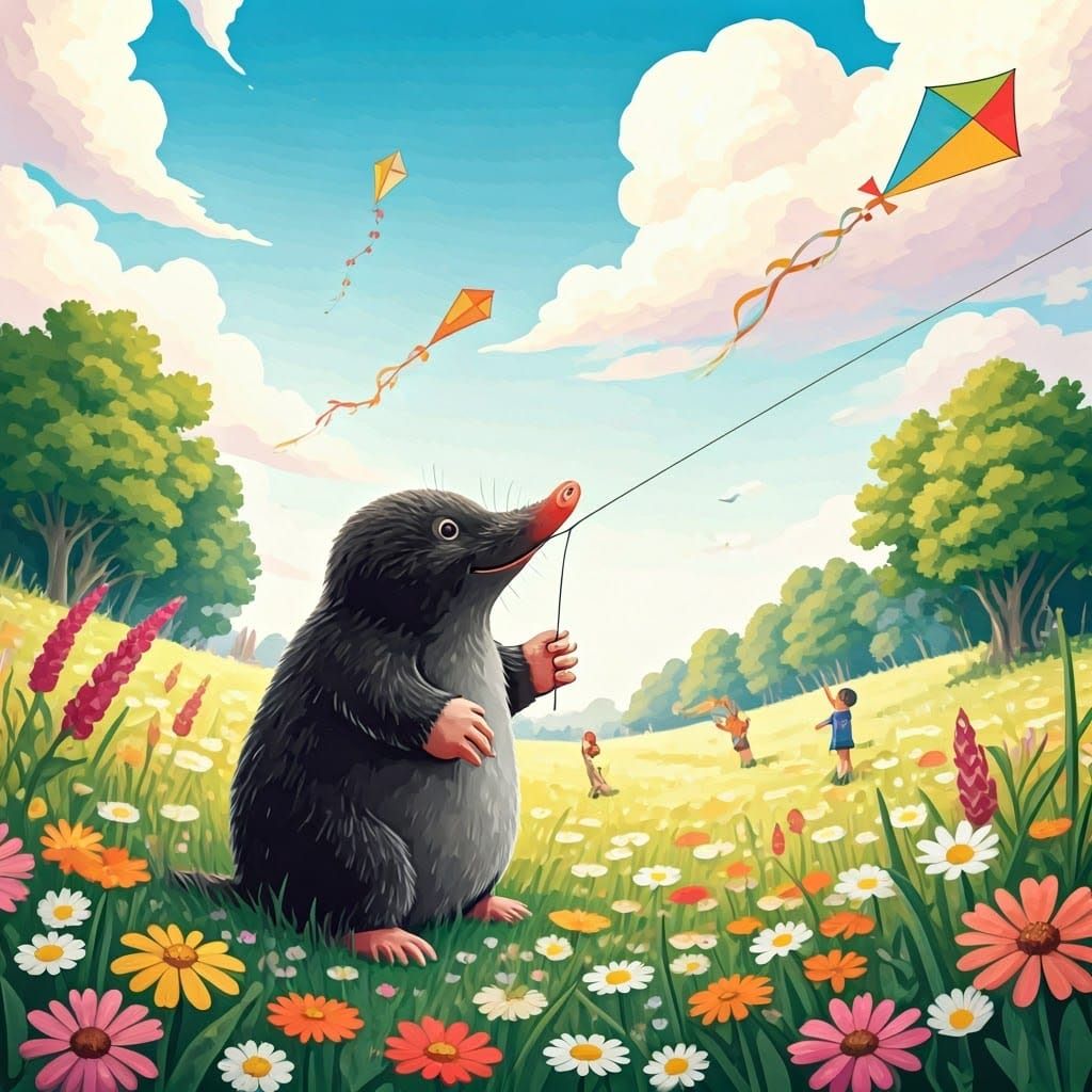 Rose-Nosed Mole Plays with Children in Meadow